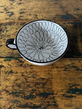 Black & White Floral Ceramic Mug/Soup Bowl